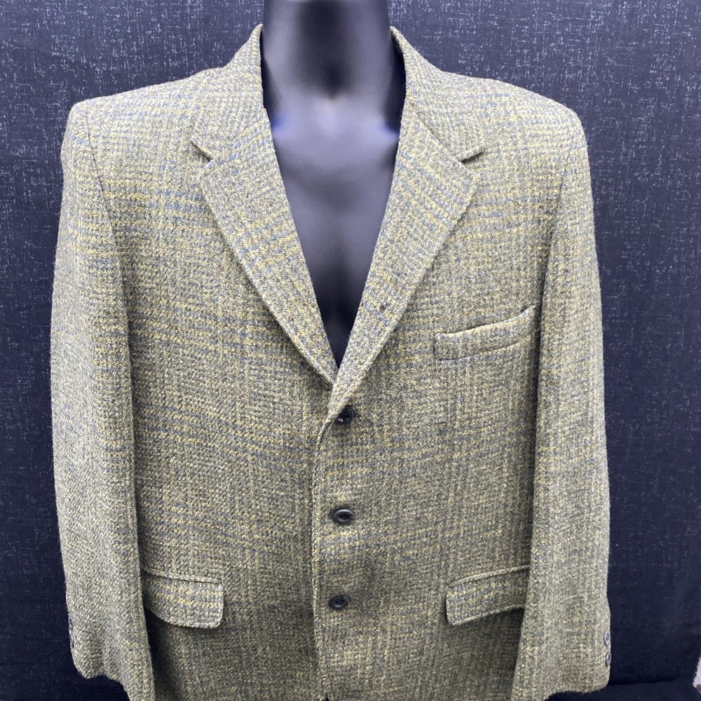VTG 1950s Harris Tweed Jacket Mens 44S Jacket Herringbone Scottish Wool 3 Button